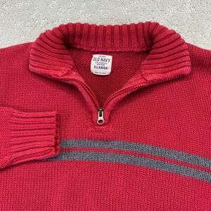 Old Navy Kids Sweater Size XL‎ Knit 1/4 Zip Red Gray Striped Pullover Y2k